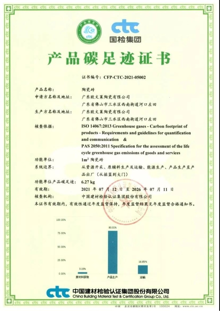 欧文莱公司顺利通过“产品碳足迹”等体系认证并取得证书